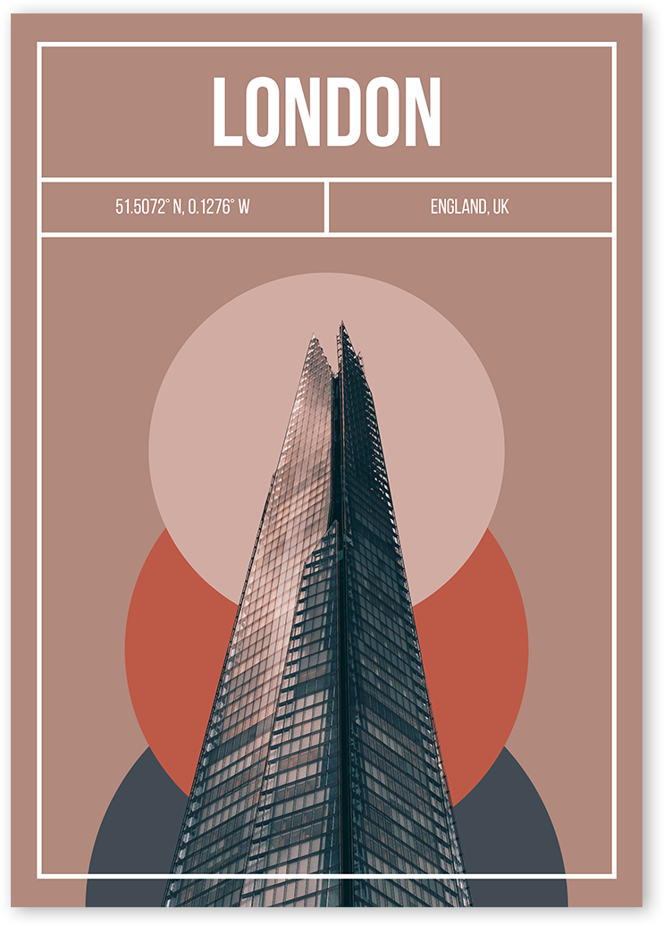 Contemporary art print of a skyscraper Shard in London, England.