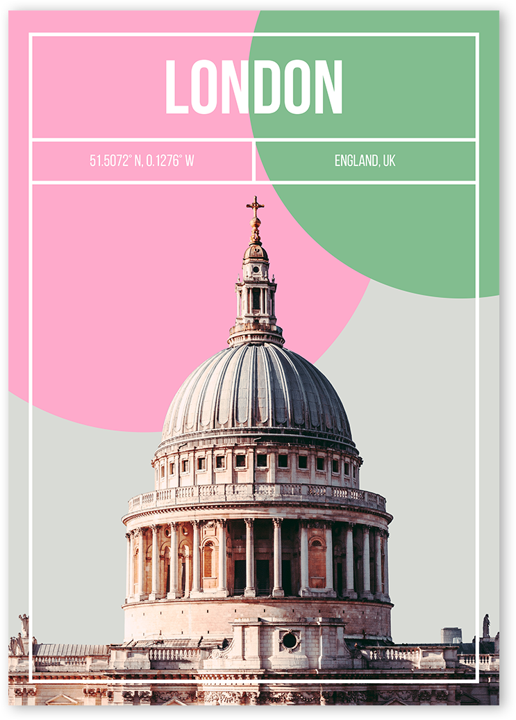 Unique modern art print of the dome of St. Paul's Cathedral in London, England.