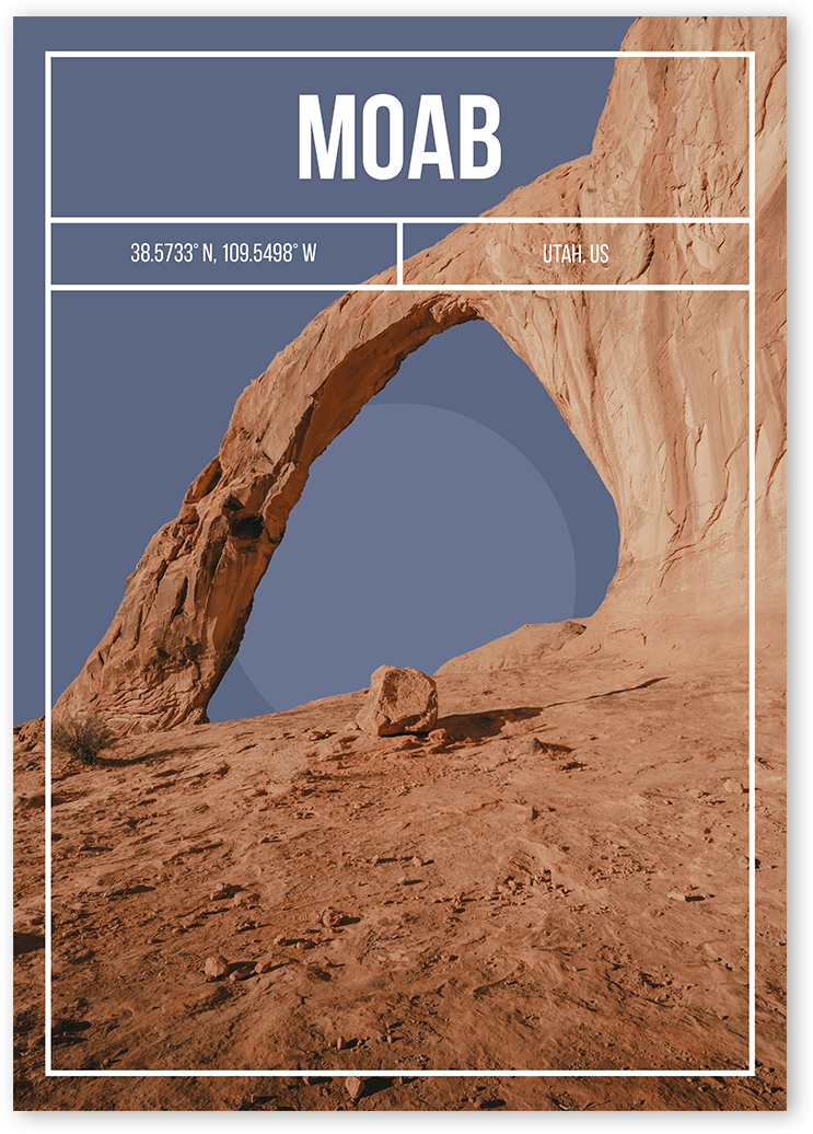 Digital poster art of a natural arch in the desert, located in Arches National Park, Moab, Utah.