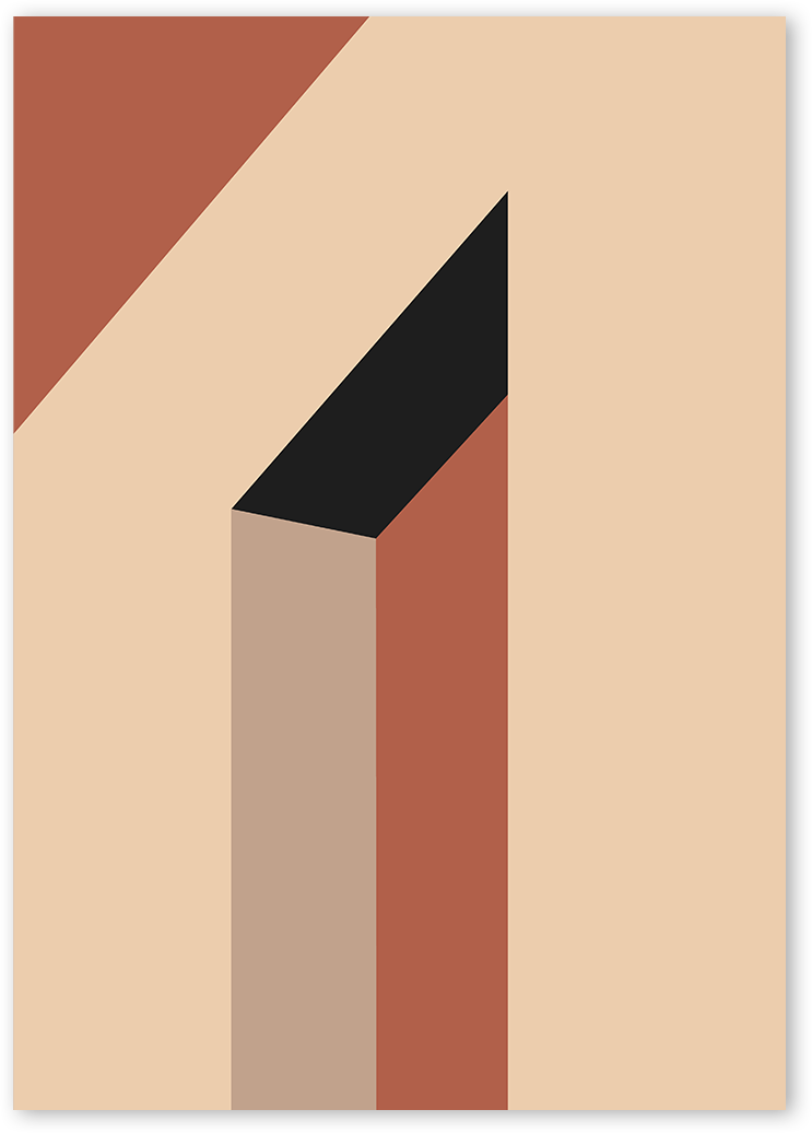 Bauhaus inspired print with brick and beige colours. Minimalist structure illustration with coloumns and shadows.