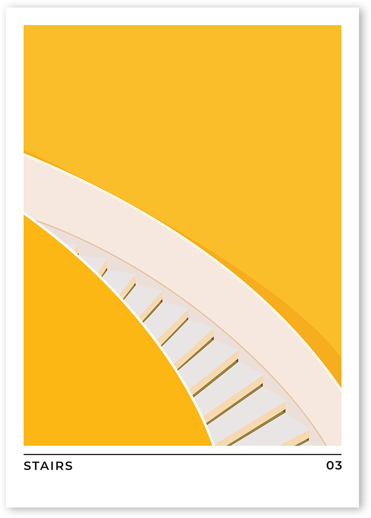 Minimalistic artsy poster of a modern illustration of stairs on a yellow background.